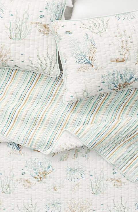 Coastal Print Cotton Quilt Set