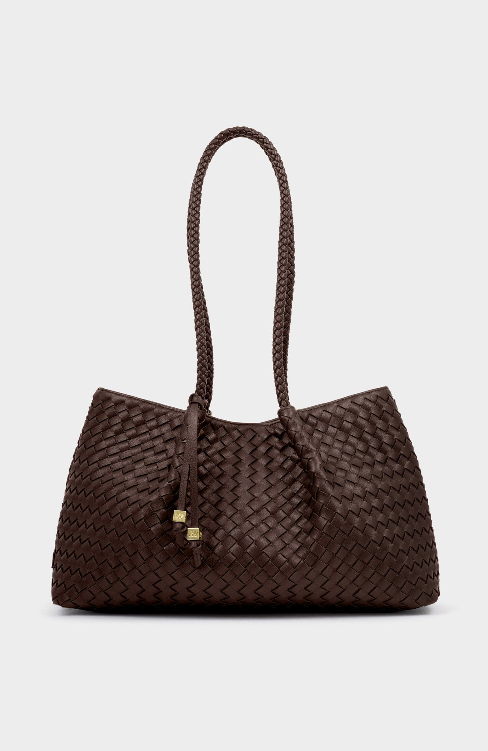 Katie Loxton Nova Hand Woven Small Shoulder Tote, Main, color, Chocolate