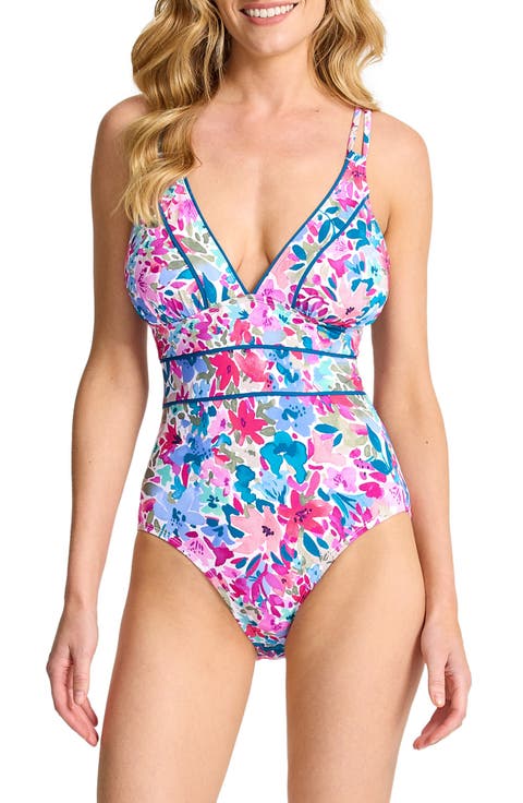 Watercolor Floral Print One-Piece Swimsuit