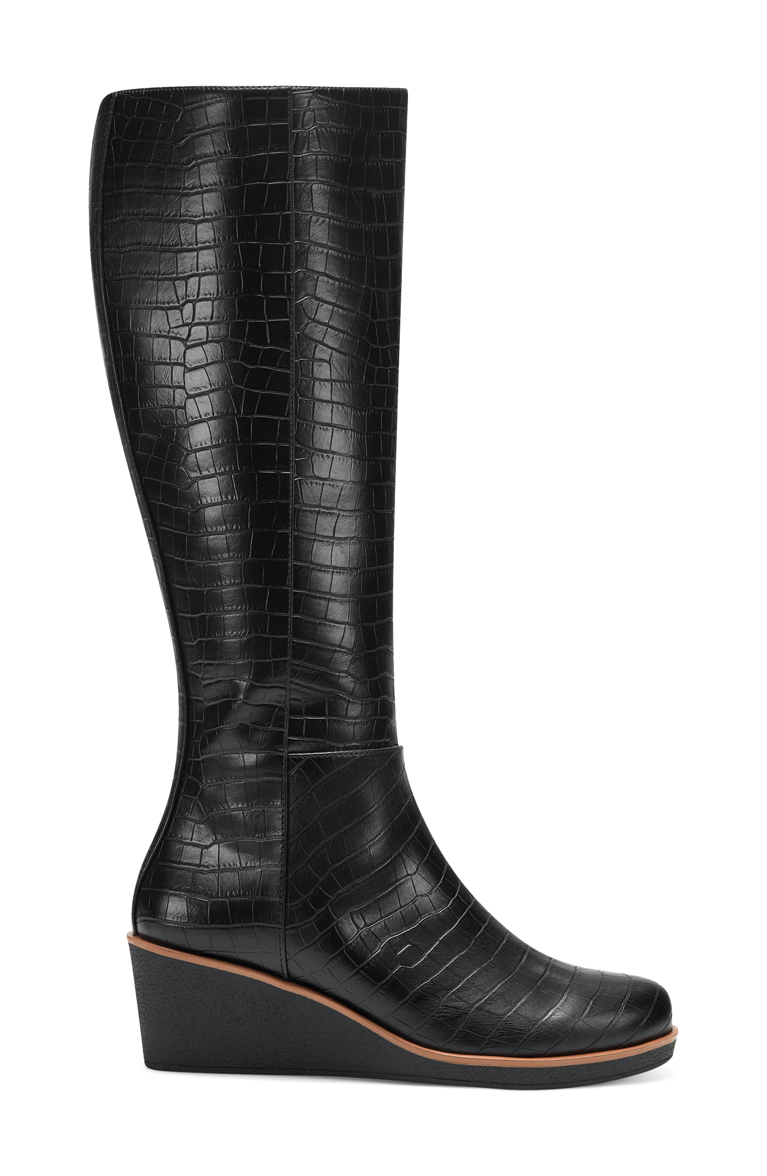 Brenna Knee High Wedge Boot, Alternate, color, BLACK