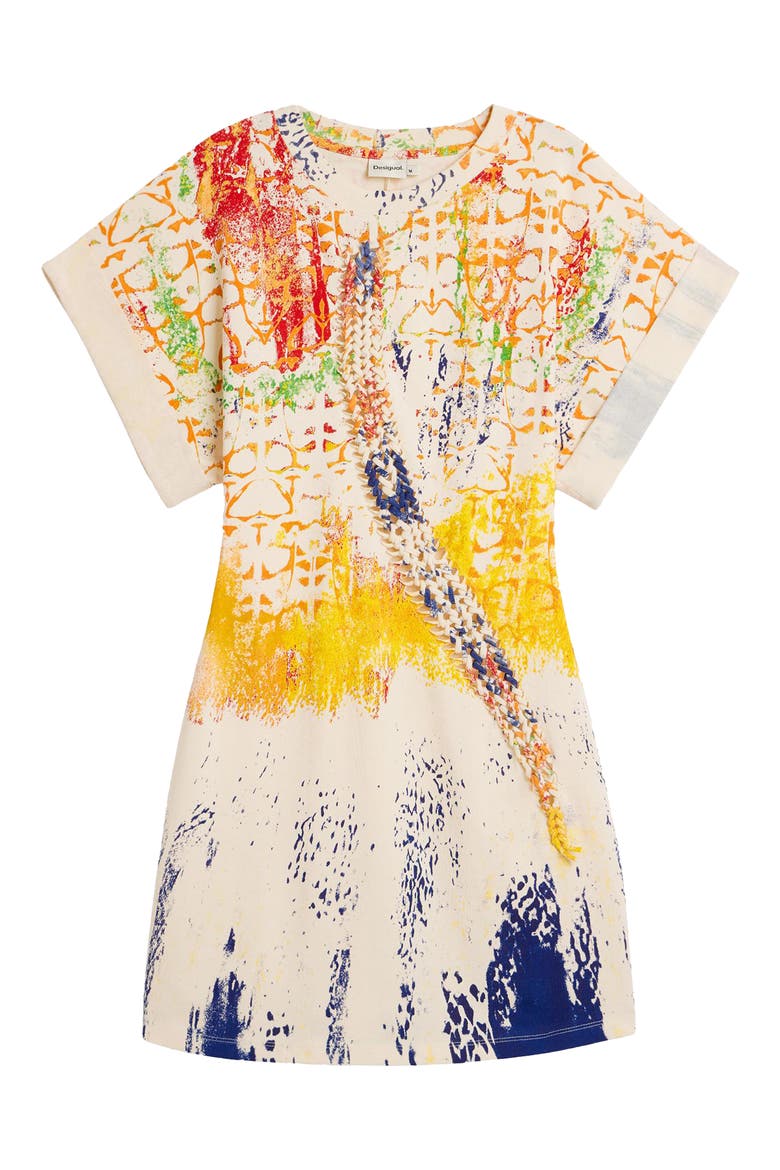 Mixed Paint Print Cotton Minidress, Alternate, color, BLUE