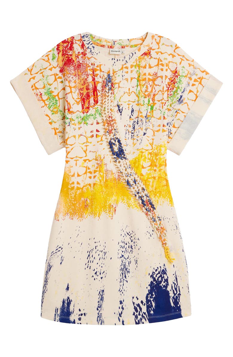 Desigual Mixed Paint Print Cotton Minidress, Alternate, color, Blue