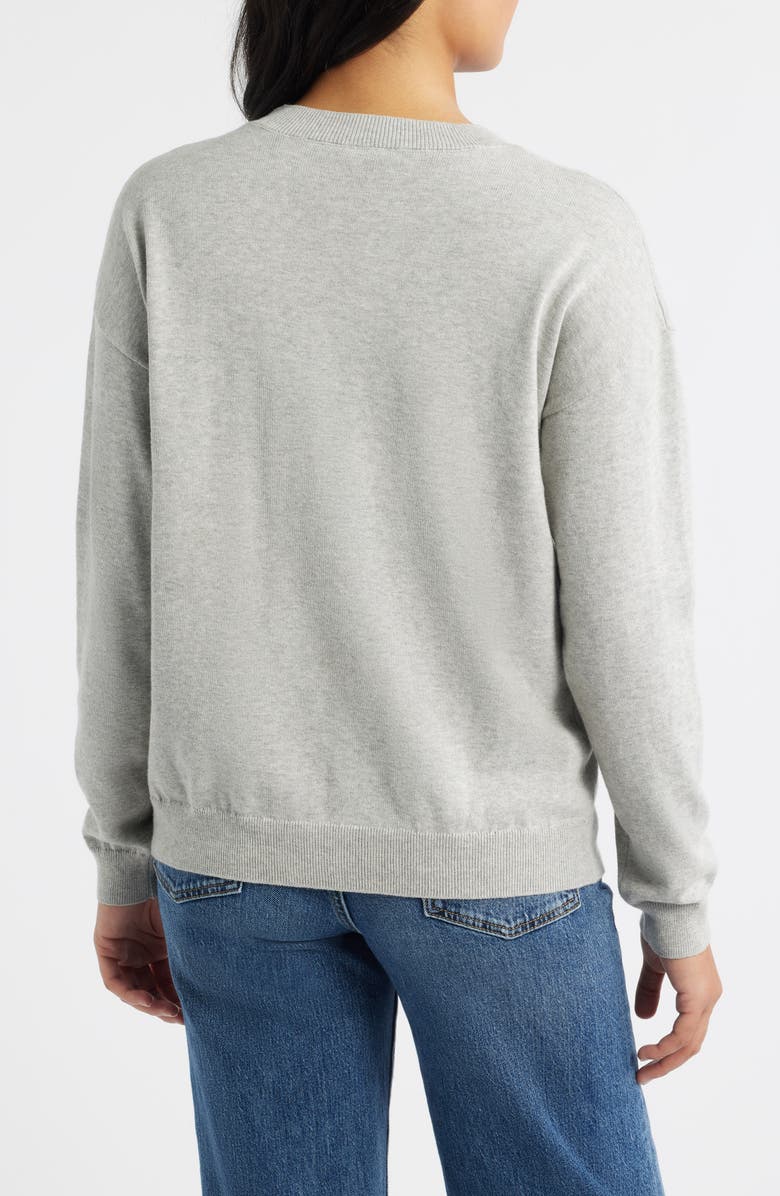Bobeau Martini Crewneck Cotton Sweater, Alternate, color, Heather Grey/ Black
