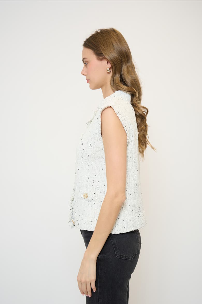 Tasha Sleeveless Chenille Cardigan, Alternate, color, BLACK/WHITE