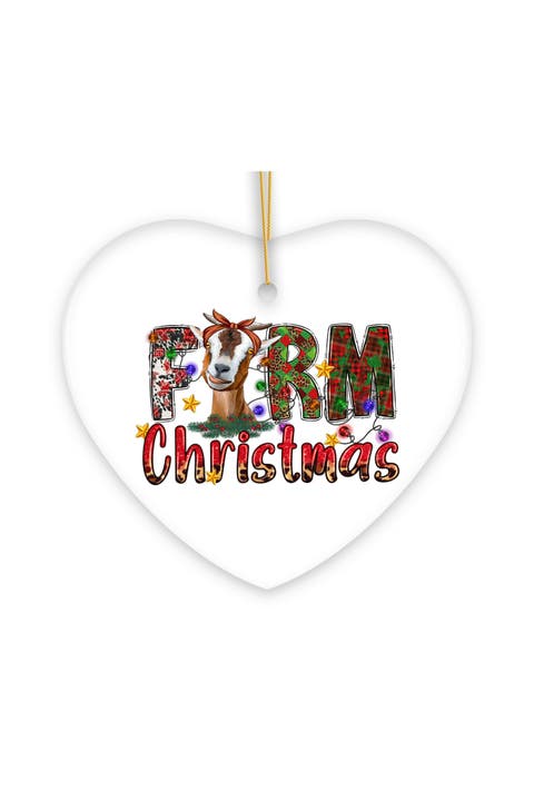 Farm Christmas Goat Plaid Heart Ornament