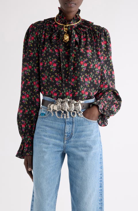 Print Silk Crêpe de Chine Button-Up Shirt