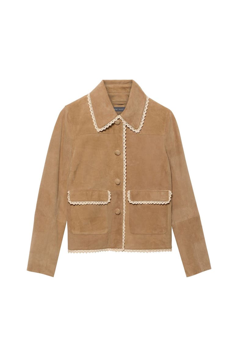 Suede Crochet Trim Jacket, Alternate, color, Neutral