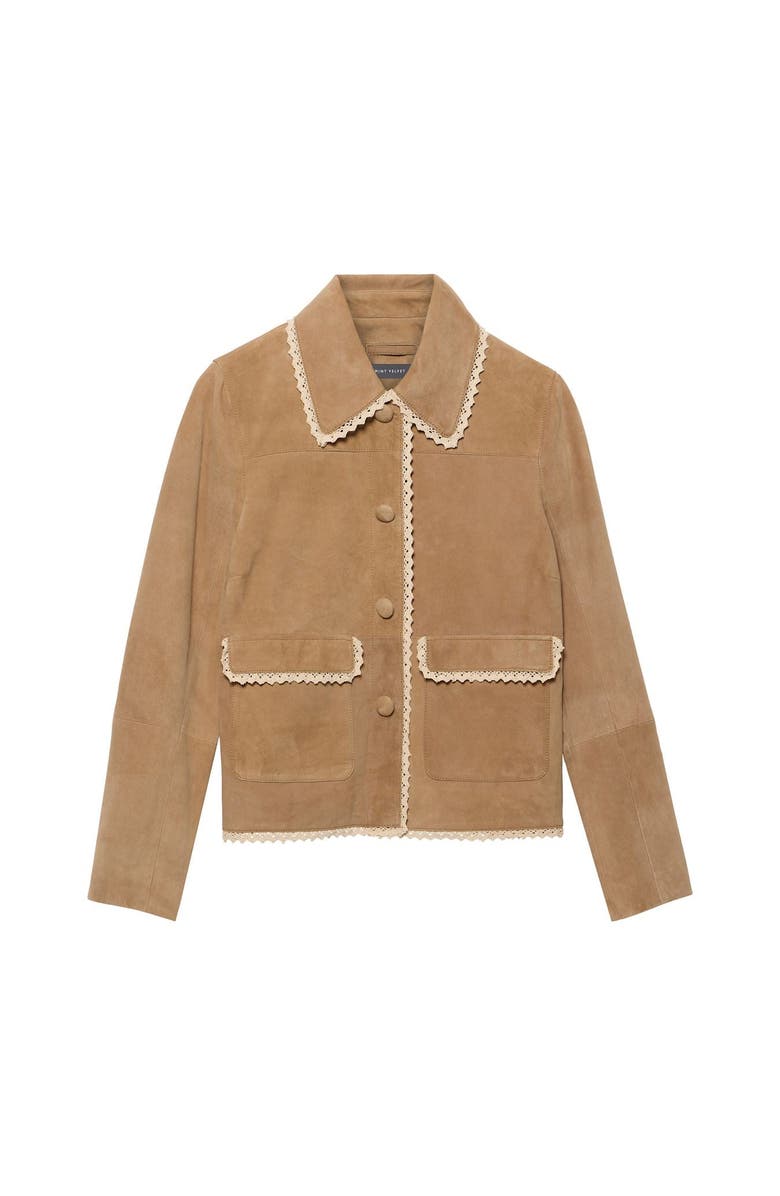 MINT VELVET Suede Crochet Trim Jacket, Alternate, color, Neutral