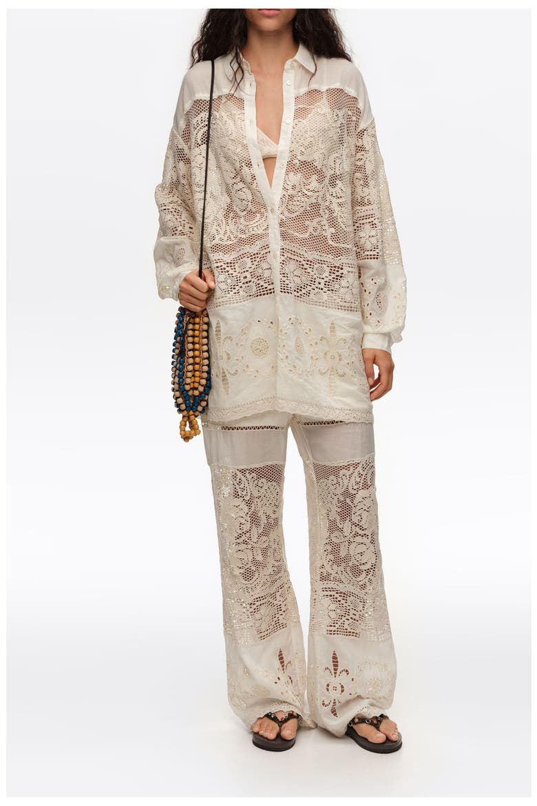 Trousers With Embroidery And Openwork, Alternate, color, ECRU