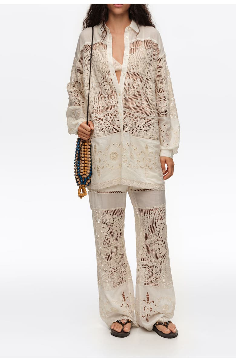 Bimba y Lola Trousers With Embroidery And Openwork, Alternate, color, Ecru
