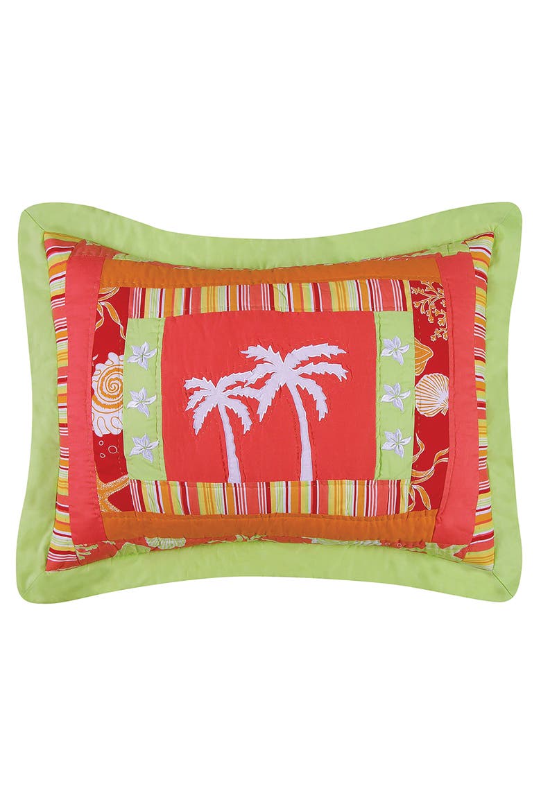 Tropical Paradise Palm Trees Cotton Standard Pillow Sham 20" x 26", Main, color, Red