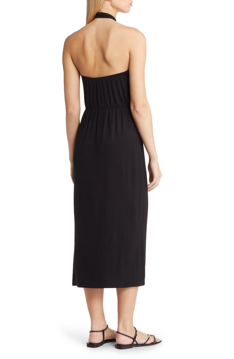 Loveappella Twist Halter Neck Midi Dress, Alternate, color, Black
