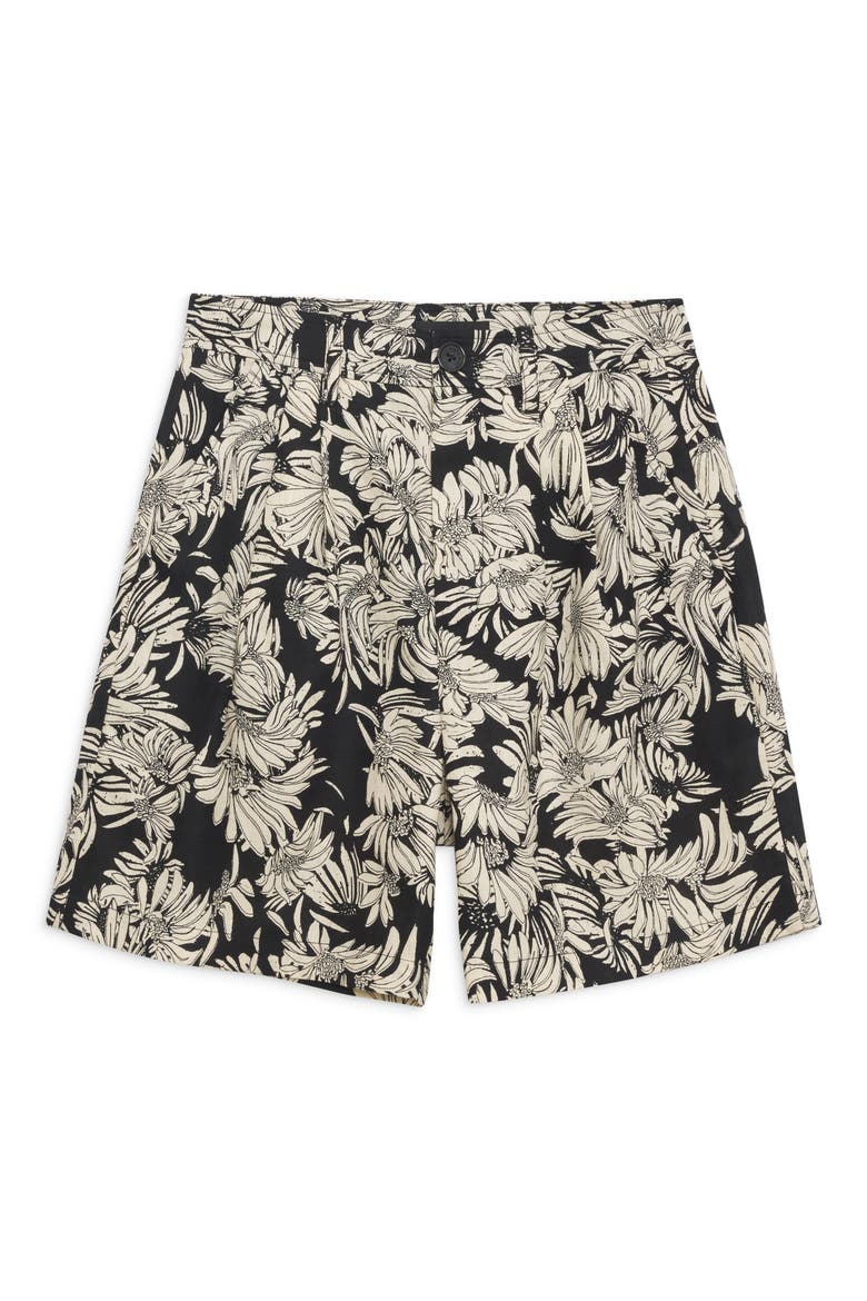 Carrie High Waist Linen Shorts, Alternate, color, BLACK FLORAL PRINT