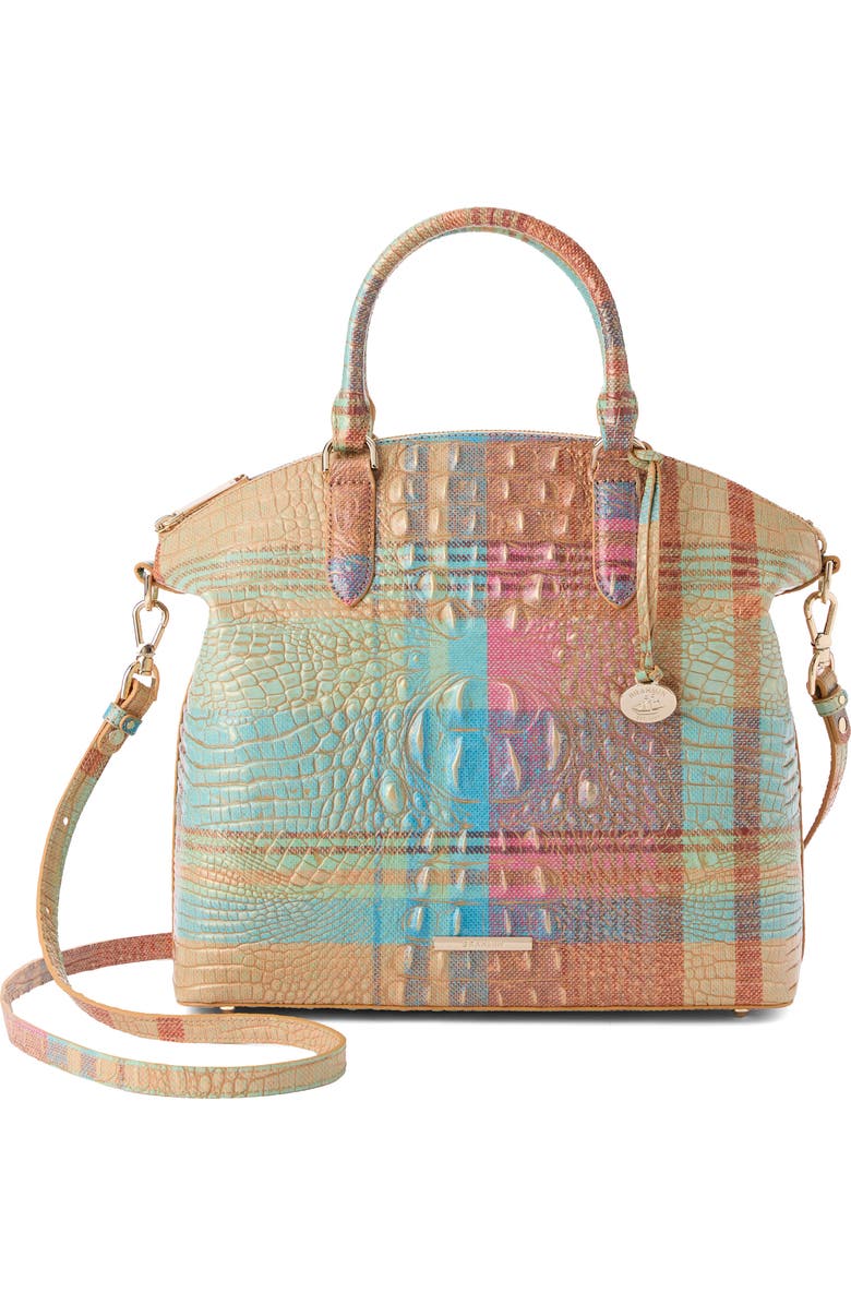 Brahmin Large Duxbury Plaid Croc Embossed Leather Satchel, Alternate, color, Picnic