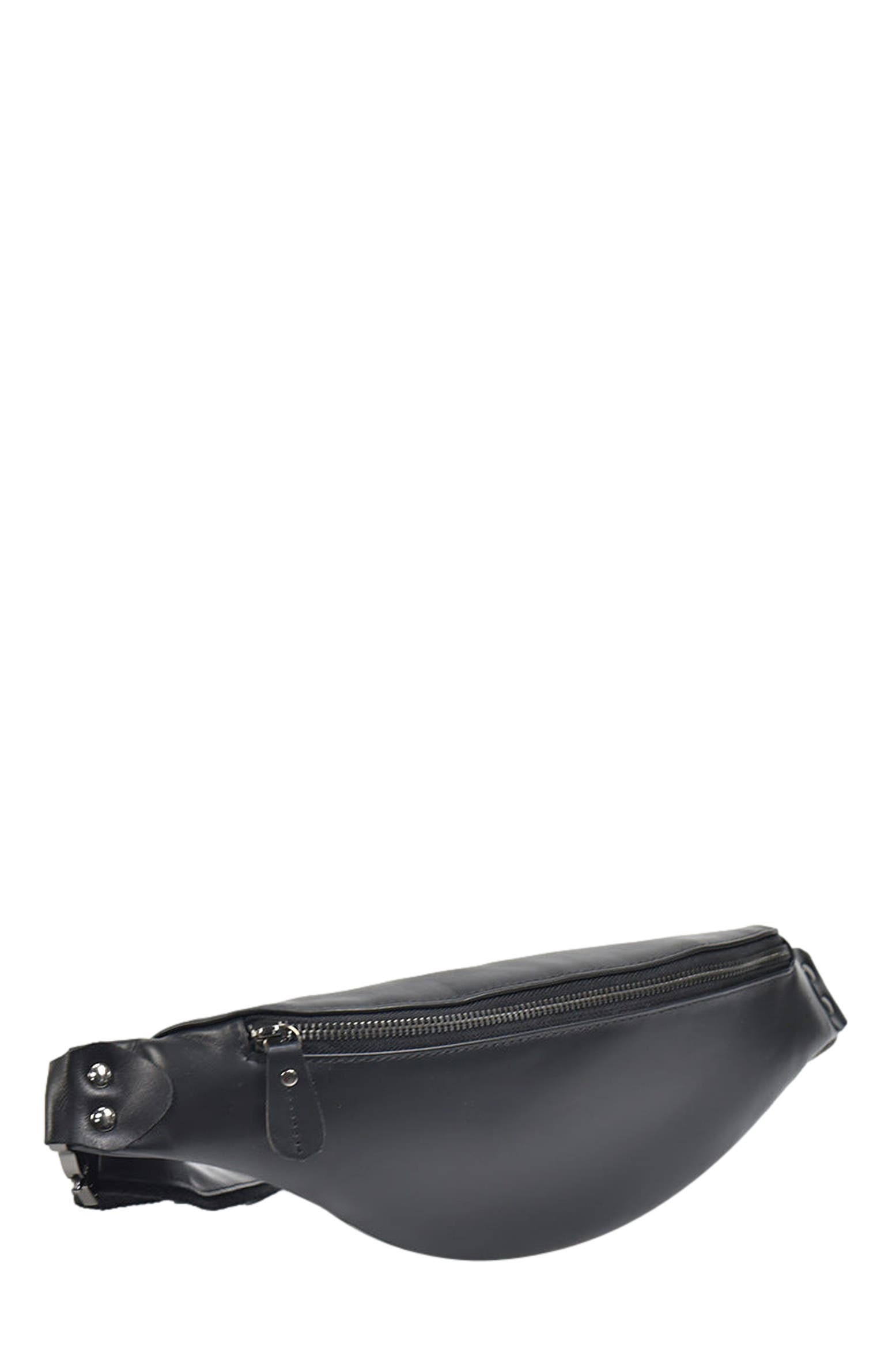 STEEL HORSE LEATHER Sigrid Smooth Black Leather Waist Bag | Smooth Black Leather Fanny Pack, Main, color, Black