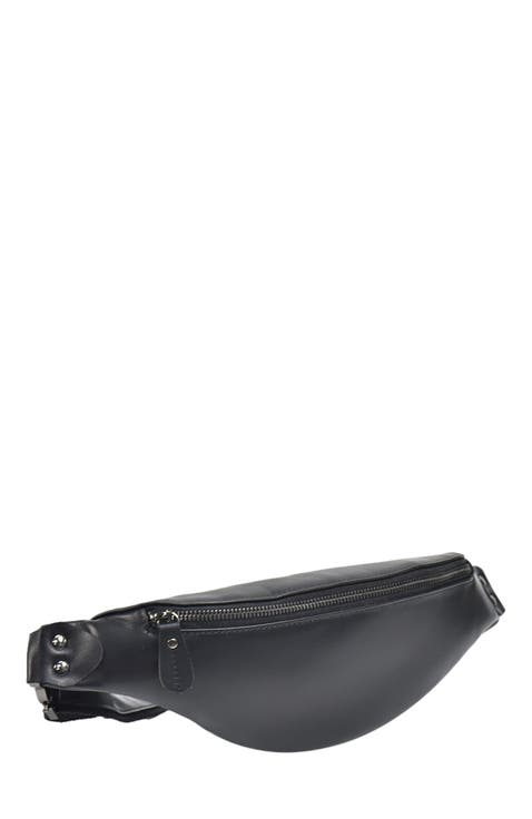 Sigrid Smooth Black Leather Waist Bag | Smooth Black Leather Fanny Pack