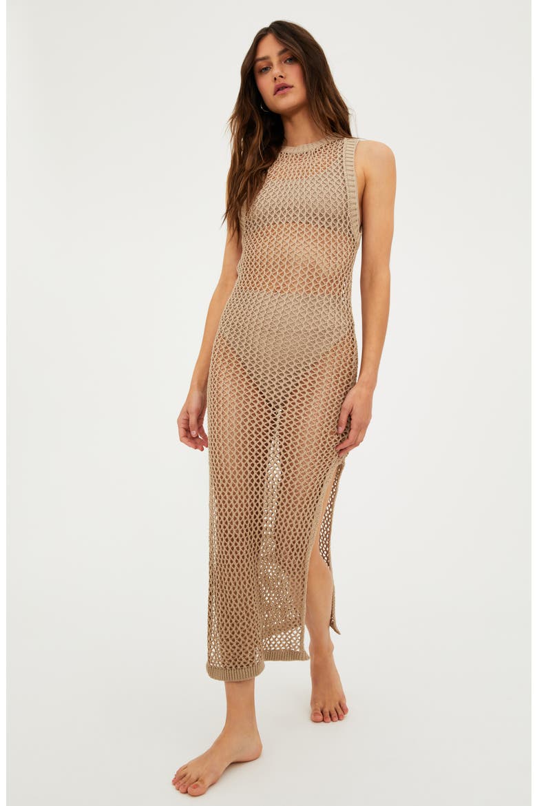Holly Sheer Open Knit Cover-Up Dress, Alternate, color, TAN