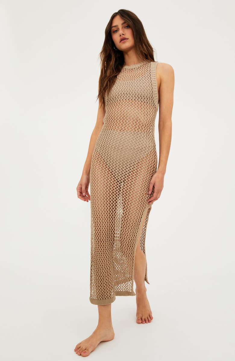Beach Riot Holly Sheer Open Knit Cover-Up Dress, Alternate, color, Tan