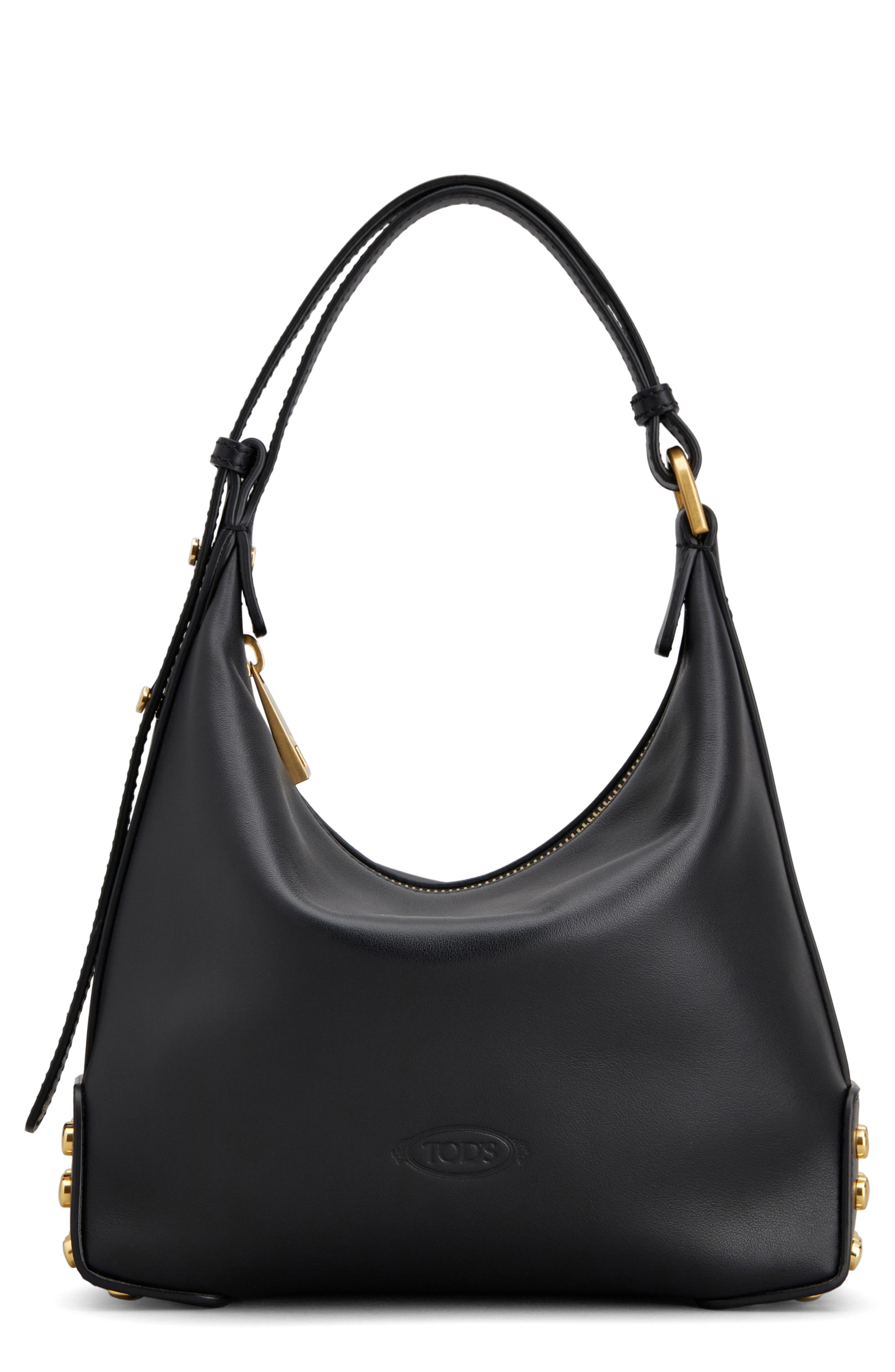 Tod's Mini Metal Dots Leather Shoulder Bag, Main, color, Nero