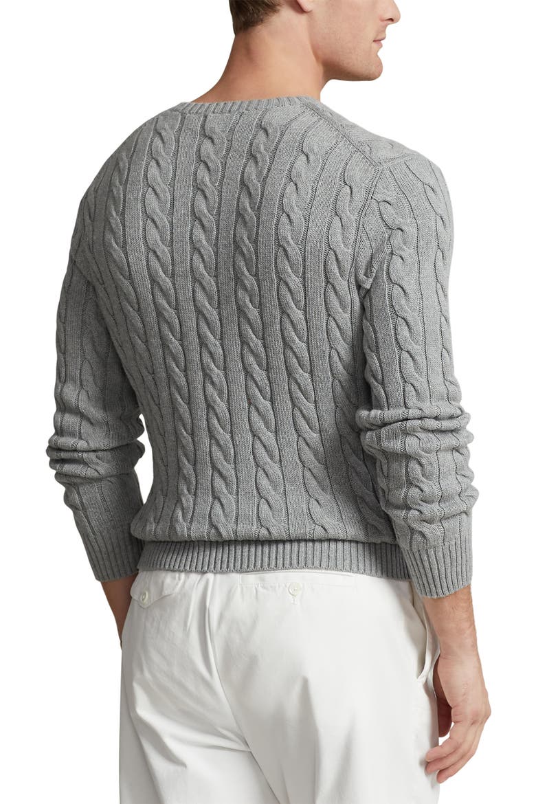 Cable Knit Cotton Crewneck Sweater, Alternate, color, GREY