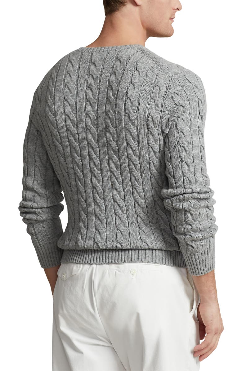 Polo Ralph Lauren Cable Knit Cotton Crewneck Sweater, Alternate, color, Fawn Grey Heather