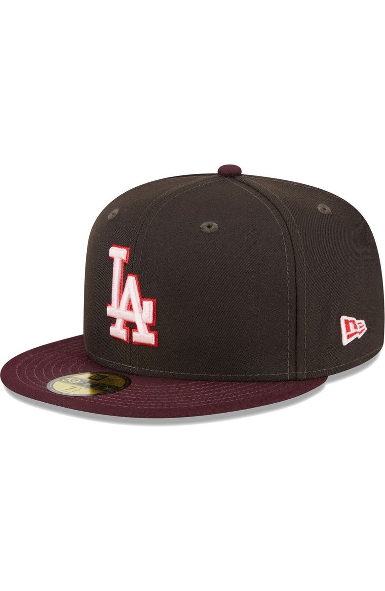 New Era Men's New Era Brown/Maroon Los Angeles Dodgers Chocolate Strawberry 59FIFTY Fitted Hat, Alternate, color, 