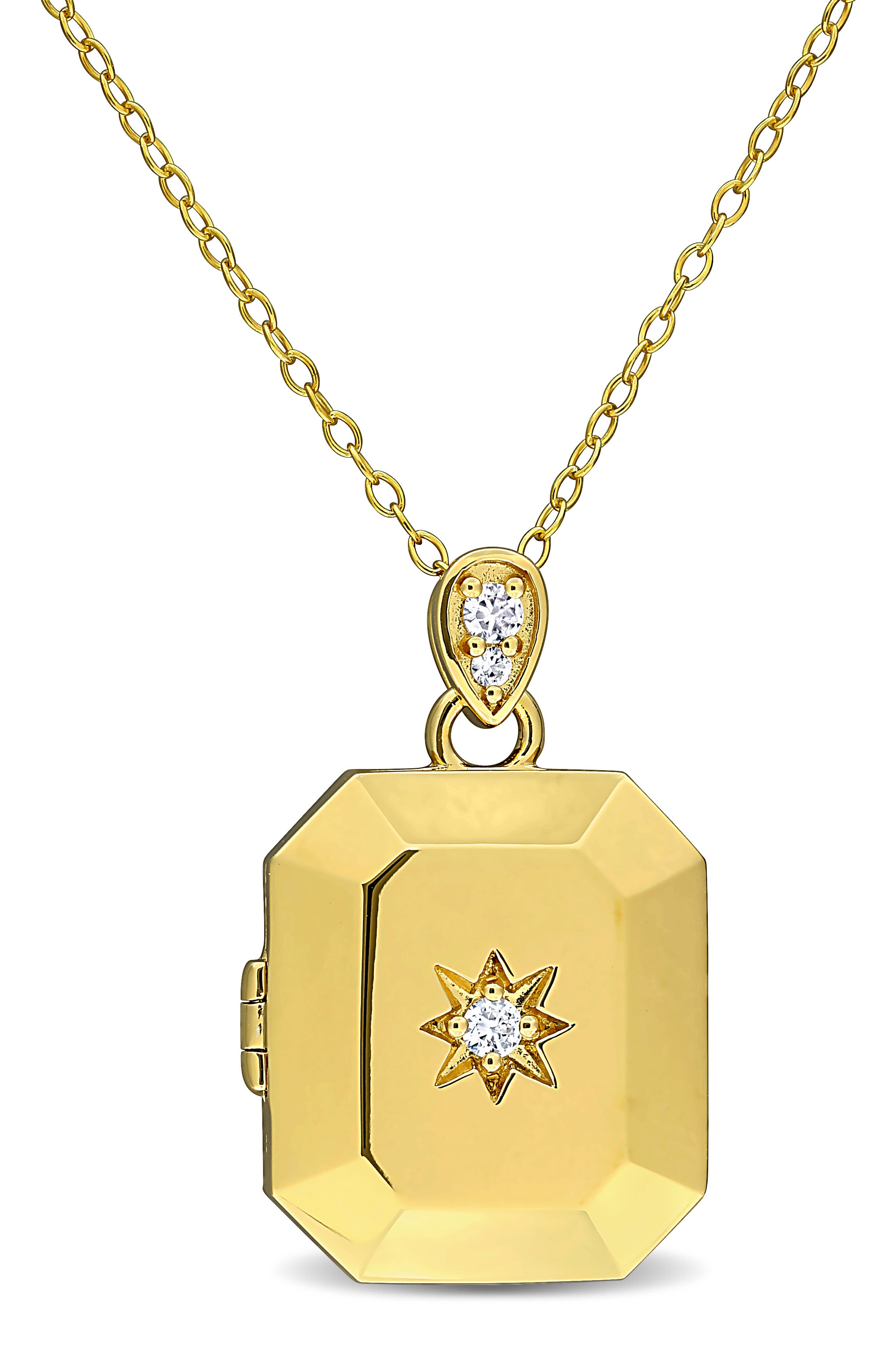 Lab Created White Sapphire Locket Pendant Necklace