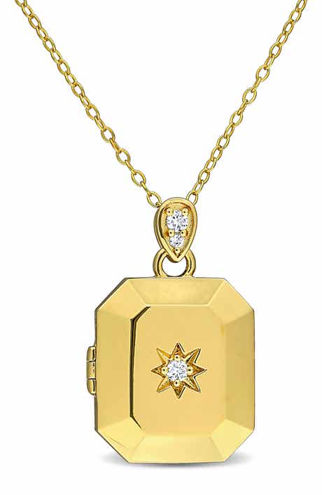 Lab Created White Sapphire Locket Pendant Necklace