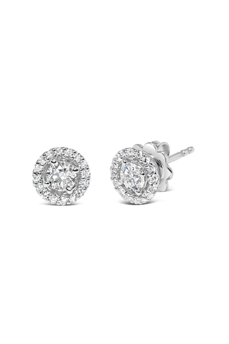 14K White Gold 3/4 Cttw Lab Grown Diamond Solitaire With Halo Stud Earrings, Alternate, color, White Gold