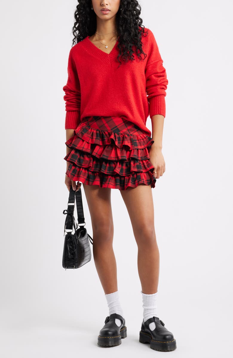 BP. Oversize Cozy V-Neck Sweater, Alternate, color, Red Salsa