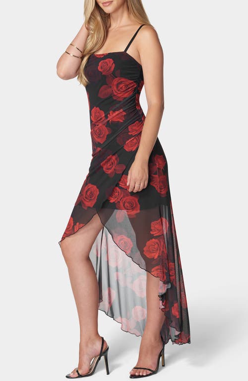 Bebe Spaghetti Strap Mesh High/low Dress In Multi