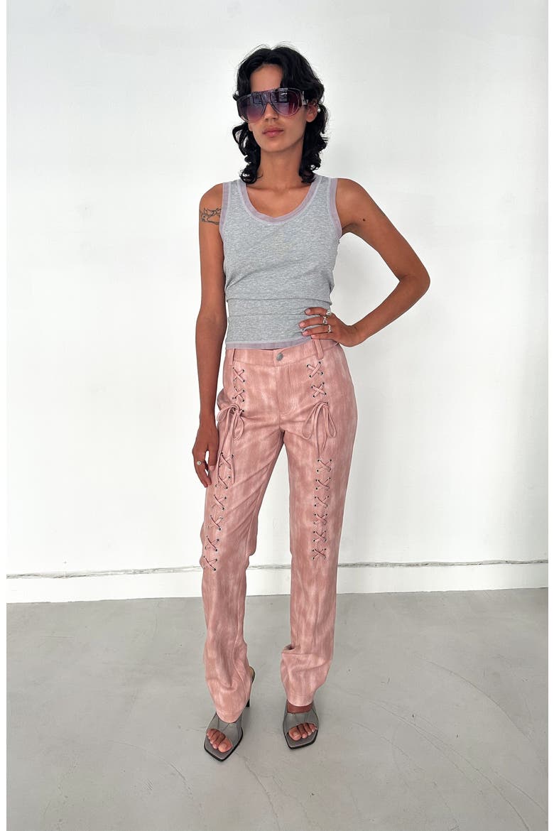 Gaia Lace Up Faux Leather Trousers, Alternate, color, Light Pink