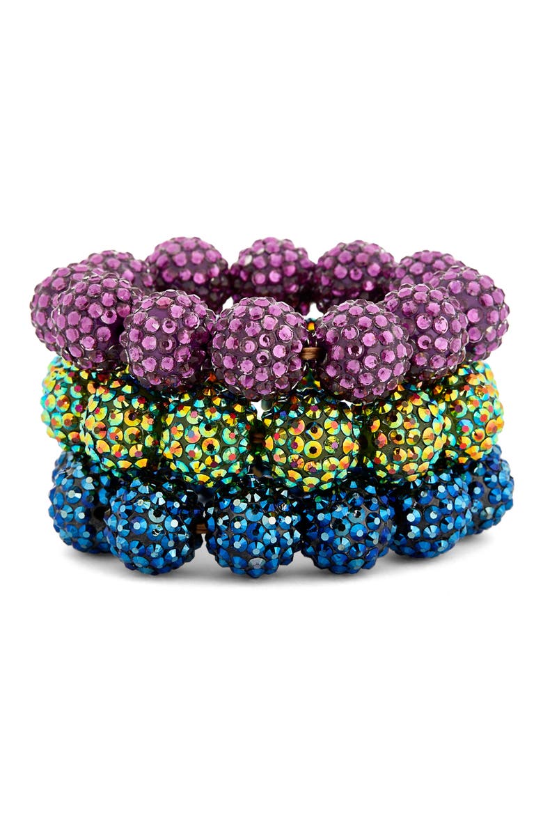 Set of 3 Pavé Rhinestone Beaded Stretch Bracelets, Main, color, DARK GEM