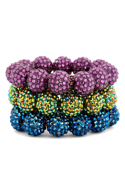 Set of 3 Pavé Rhinestone Beaded Stretch Bracelets