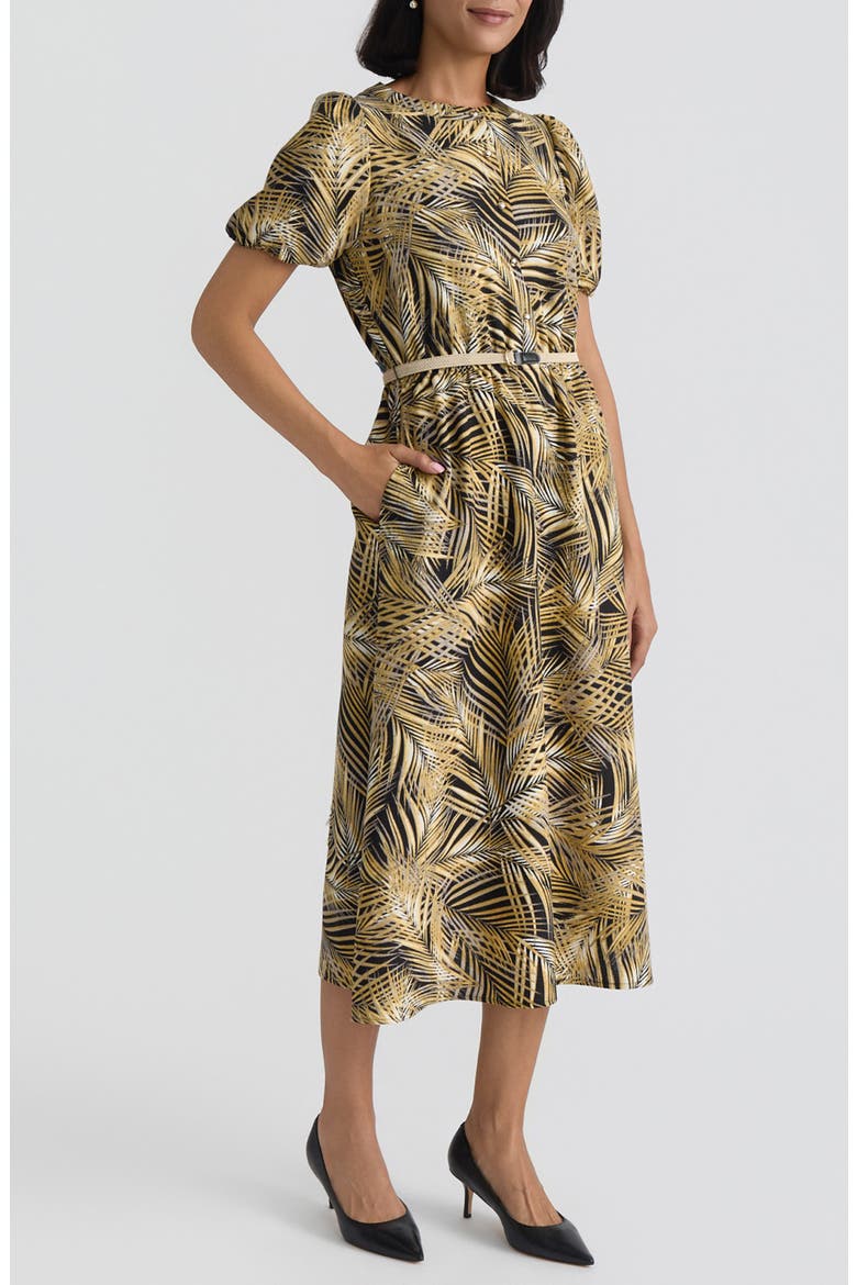 Palm Print Belted Midi Shirtdress, Alternate, color, BLACK MULTI