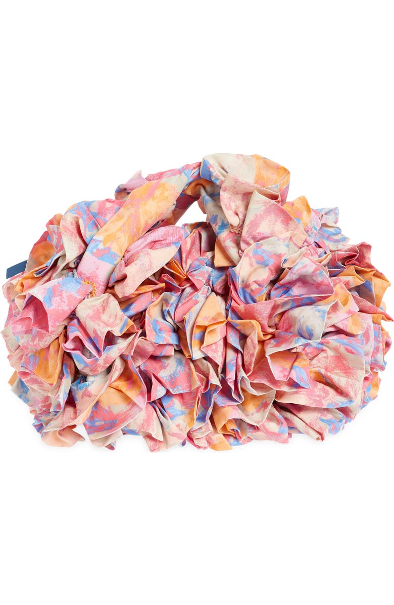 Dries Van Noten Mini Print Ruffle Crepe Hobo, Alternate, color,