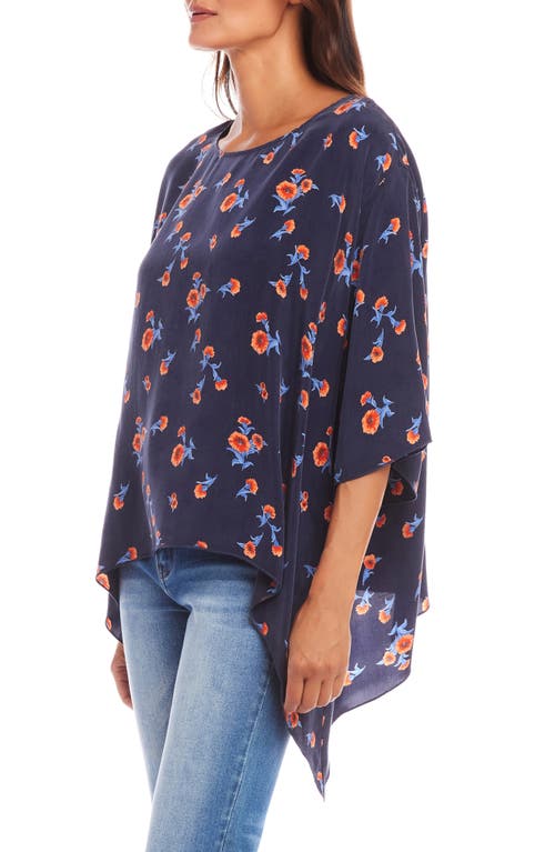 Karen Kane Flare Hem Top In Navy Print