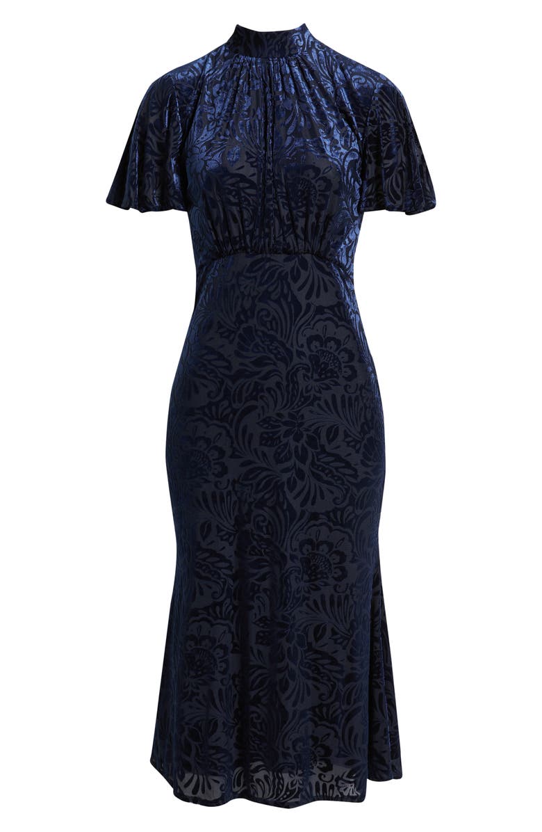 Julia Jordan Velvet Burnout Short Sleeve Midi Dress, Alternate, color, Navy