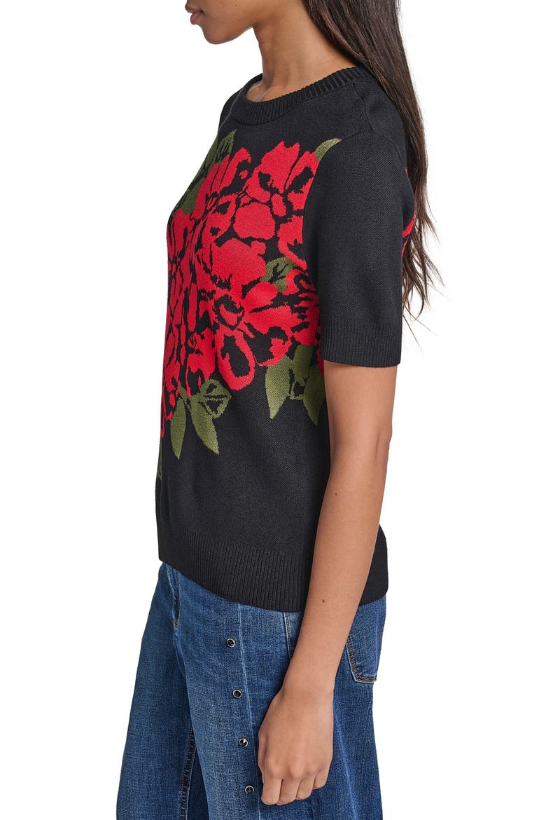 Rose Short Sleeve Sweater, Alternate, color, BLACK/ ADMIRAL RED/ GREEN