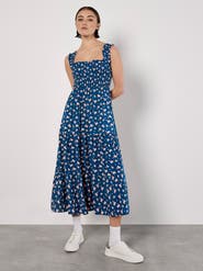 Apricot Spaced Ditsy Smocked Tiered Dress