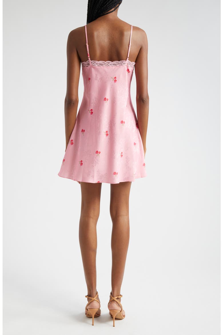 Larinda Floral Lace Trim Satin Mini Slipdress, Alternate, color, CHERRY PINK