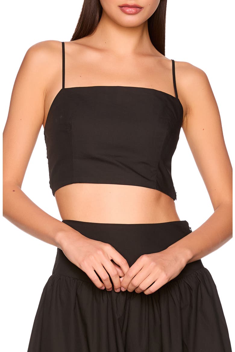 Smocked Back Crop Cotton Poplin Top, Main, color, BLACK
