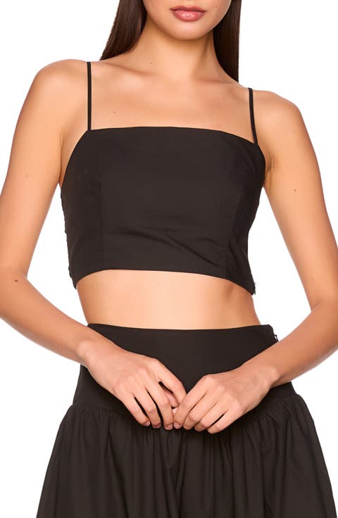 Smocked Back Crop Cotton Poplin Top