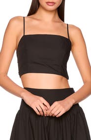 Susana Monaco Smocked Back Crop Cotton Poplin Top