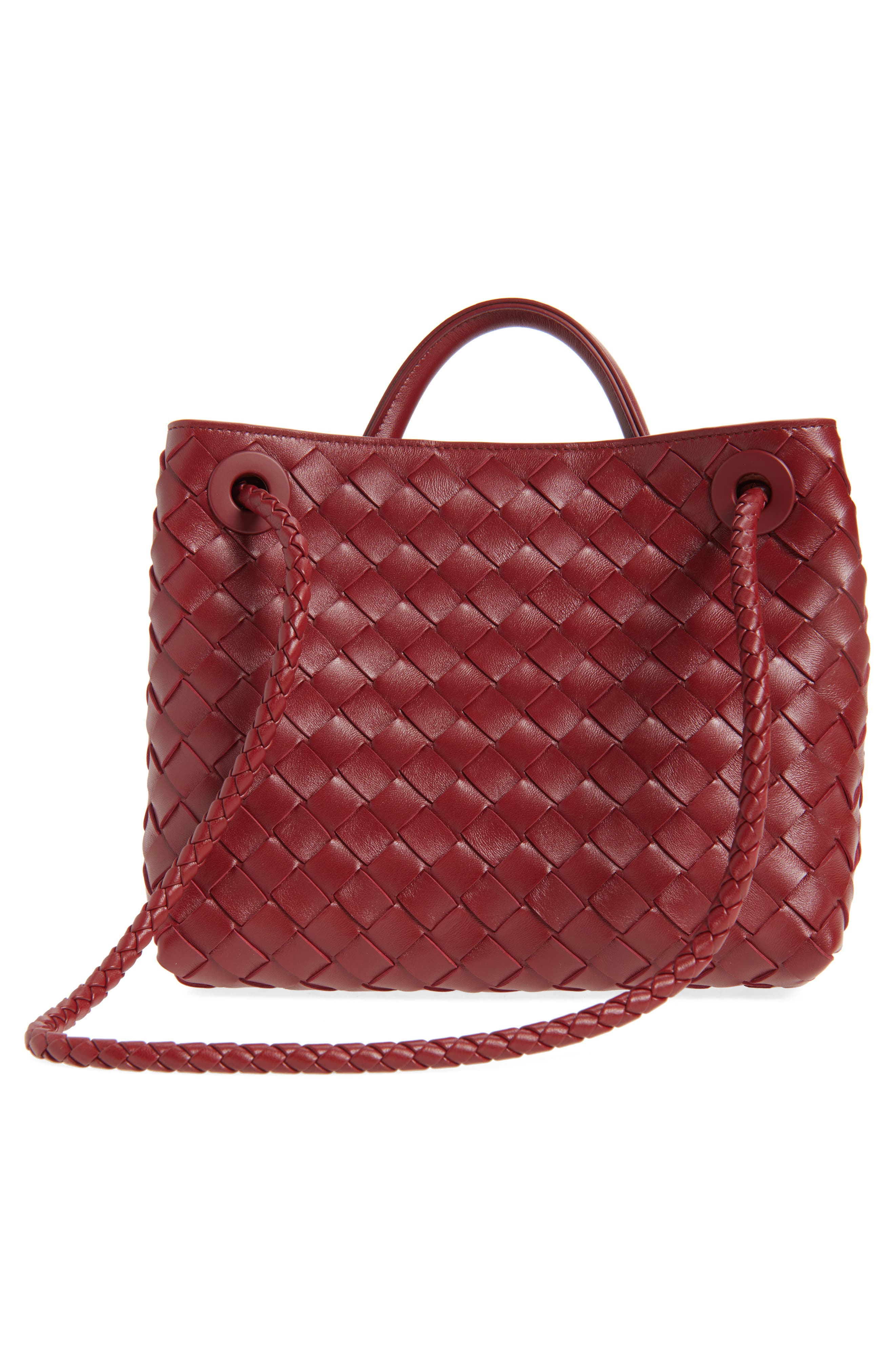 Bottega Veneta Small Andiamo Intrecciato Lambskin Leather Top Handle Bag, Alternate, color, 6551 Lava Red-M B
