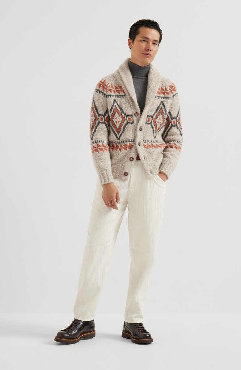Brunello Cucinelli Geometric jacquard cardigan, Alternate, color, Buff