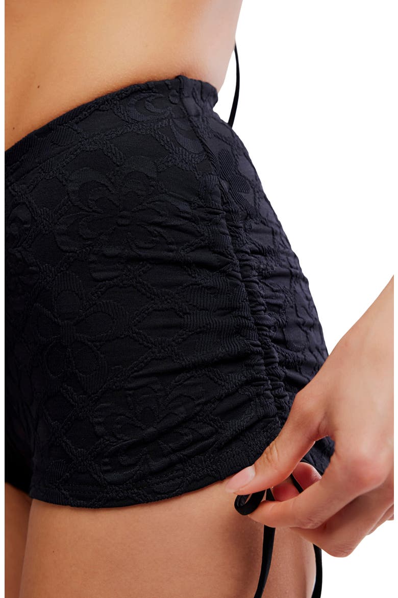 Ginny Ruched Jacquard Bikini Bottoms, Alternate, color, BLACK