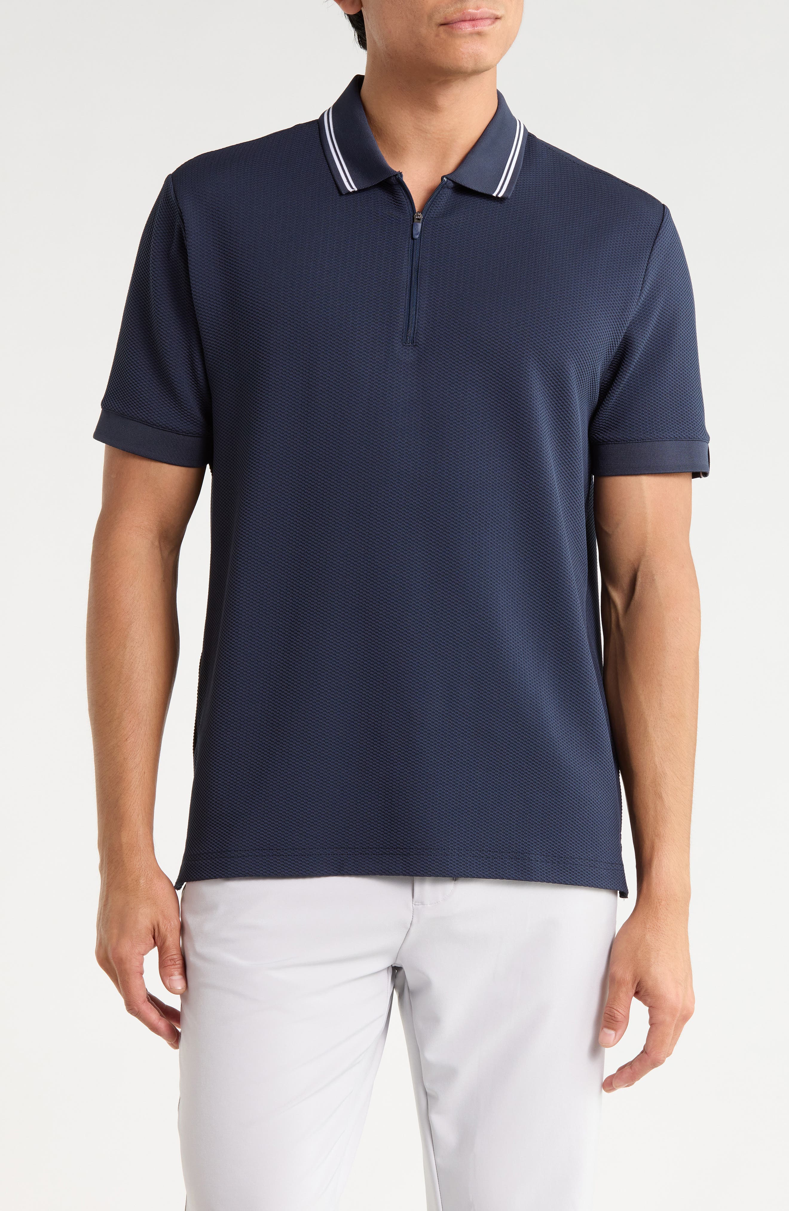 Textured Quarter Zip Knit Polo