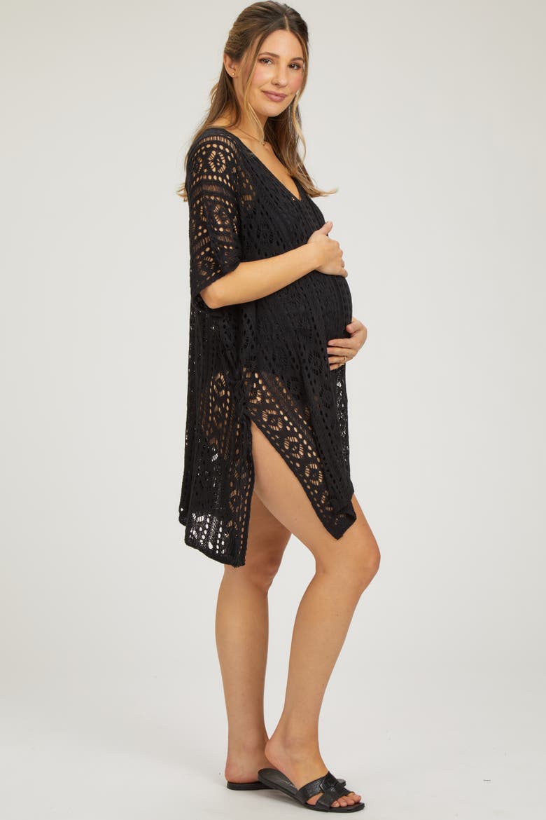 Crochet Knit Swim Cover Up, Alternate, color, Black