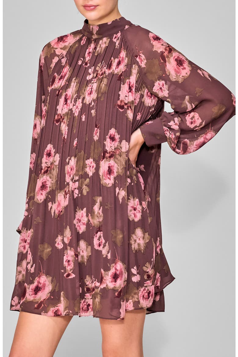 Floral Print Long Sleeve Minidress, Alternate, color, BURGUNDY FLORAL